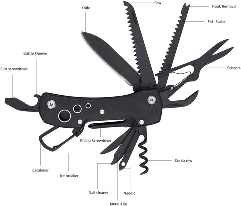Image showing 15 In 1 Stainless Steel Multitool Pocket Knife With Sheath For Hiking Camping And Survival Black Compact Everyday Carry Tool Trail Ready