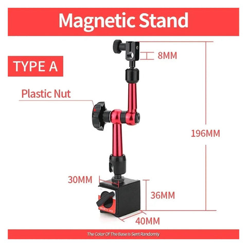 Lever Dial Indicator Magnetic Holder And Stand For Probes And Micrometer Gauges, Heavy Duty Magnetic Base Mount, 196mm red metal stand