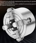 K72-100 Four Jaw Lathe Chuck For Manual Metal Turning, Independent Reversible Workhorse, 100mm Diameter, close-up view.