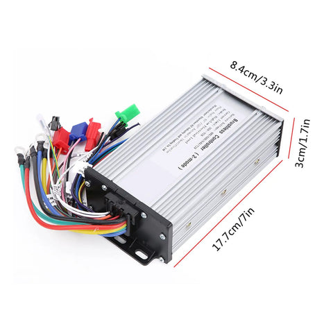 Brushless Motor Controller 48V To 72V Wide Voltage 1000W 1500W Dual Mode With Self Learning For E Bikes And Electric Scooters Universal Replacement 12 Tube Design 26A To 32A Current showing compact size with colorful wires
