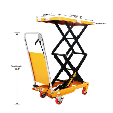 Heavy Duty Manual Scissor Lift Cart With Solid Hydraulic Base For Smooth Job Site Hustle And Garage Transport Easy Foot Pedal Operation Handles Three Hundred Thirty Pounds Like A Champ