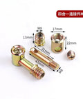 Hella Durable Kickass Four In One Cam Lock Fasteners And Eccentric Wheel Screws With Rust Resistant Alloy Connectors For Cabinet Wardrobe And Countertop Assembly Kits, set of metal cam lock fasteners in various sizes.