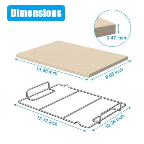 Dimensions of Pizza Stone With Grill Rack For Ninja Woodfire Outdoor Smoker XL OG800 OG900 Series Rectangle Pizza Baking Stone Set