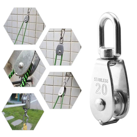 Heavy Duty M20 Single Pulley Block, Stainless Steel Swivel Lifting Pulley With One Wheel, 7mm Rope Compatibility, Waterproof And Rust Resistant, Ideal Rigging Gear For Hoisting, Hanging, DIY Projects, And Workshop Lifts, 20mm stainless steel