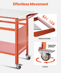 Beefy 40-Inch By 24-Inch Welding Table On Wheels With 800 Lbs Static Load And 600 Lbs Dynamic Capacity, showing handle and casters