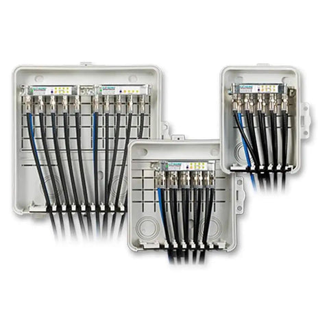 Heavy Duty Weatherproof Multi Purpose Enclosure 9x9x4 Inch with cable retention for telecom installations, front view.