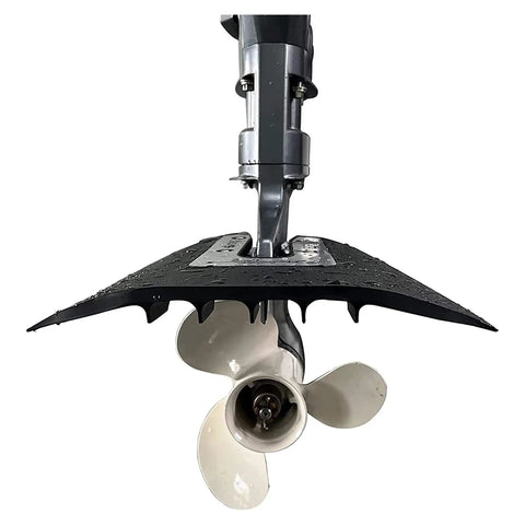 Whale Tail Hydrofoil Stabilizer For Boat Outboards 8 To 40 HP Ready To Roll Easy Install For Stable Planing In Rough Water Fits Mercury Johnson Evinrude Outboards Marine Sport 200 attached to outboard motor.
