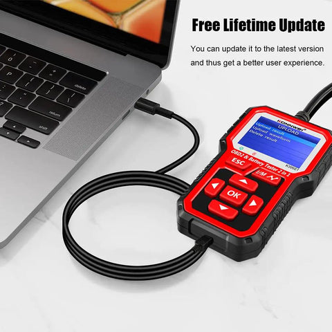 2 In 1 OBD2 Scanner And Battery Tester For 6V/12V Cars And Light Trucks, Car Diagnostic Scan Tool With Check Engine Codes, Live Data, O2 Sensor, Freeze Frame, Alternator Load Test, connected to laptop