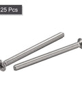 Premium Eight Thirty Two By Two Quarter Inch Flat Head Machine Screws Made Of Slick Thirty Four Stainless Steel With Kickass Grip and Rock Solid Phillips Drive, 25 pieces visible.
