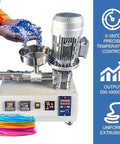 Turn Waste Into Top Notch Filament Using This Desktop 3D Printer Extruder That Crushes Through 1000 Grams Per Hour And Delivers Straight Shoot Pid Temp Control For Custom Plastic Prints with blue pellets.
