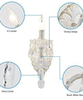 1 Light Distressed White Crystal Wall Sconce With Candle Style Vintage Farmhouse Vibe, French Country Crystal Drops, detail view