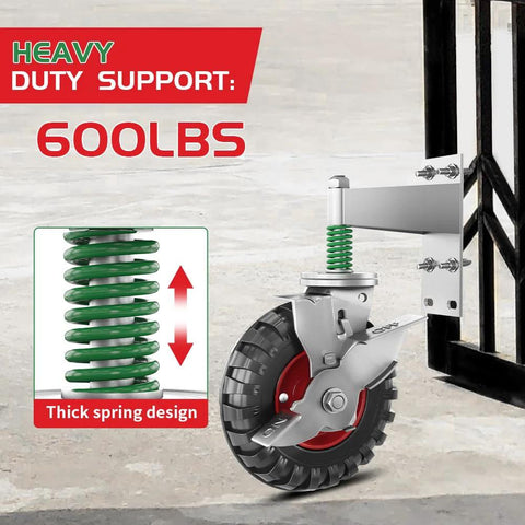 8 Inch Gate Wheel With Brake For Metal Tube Gates 600 Lb Capacity 360 Degree Swivel Heavy Duty Gate Caster Spring Loaded