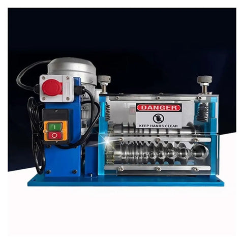 Rock Solid Portable Electric Wire Stripper Machine Effortless Cable Stripping Tool With Heavy Duty Aluminum Frame Smooth Operation For Copper Recycling And Home Workshop Jobs 1 5 To 38 Mm close-up of control panel and stripping mechanism.