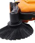 Close-up of No Sweat Hand Push Floor Sweeper 41 Inch Walk Behind Outdoor Pavement Cleaner brush for effective debris removal.