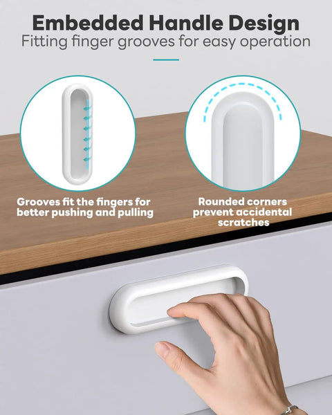 Self Adhesive Drawer Pull Handles 4 Inch White 4 Pack Durable Aluminum Alloy One Piece Construction No Rust Or Bending Dual Mount Quick Install Closet Door Knobs, recessed grip view