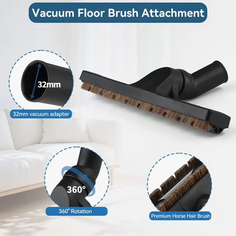 Vacuum floor brush with 32mm adapter from 14 Piece Vacuum Attachment Kit For Shop Vac With 2.5 To 1.25 Inch And 1.875 To 1 Inch Adapters