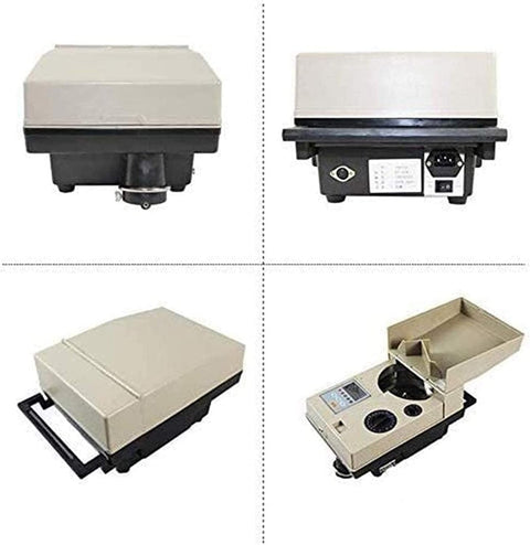 Skip The Heavy Cash Counting Grind With This Smooth Operator Coin Sorter showing four angles of the coin sorting machine.