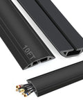 Heavy Duty PVC Floor Cord Cover For Wires And Cables, Easy Unroll Floor Cable Management Ramp, Black, 10 ft with visible cable opening.