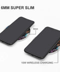 Travel Ready 10W Fast Wireless Charger Pad For Phones Ultra Slim Portable Charging Station showing 6mm thickness