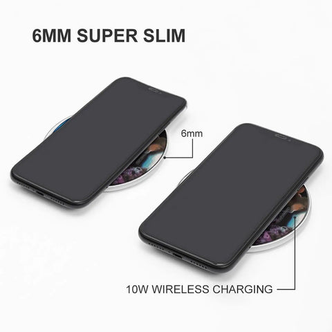 Travel Ready 10W Fast Wireless Charger Pad For Phones Ultra Slim Portable Charging Station showing 6mm thickness