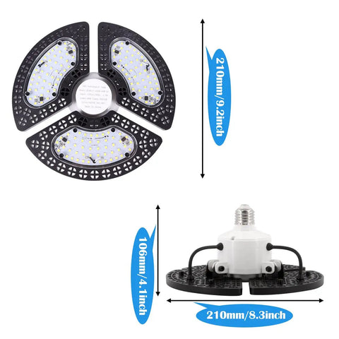 Two Pack 80W LED Ceiling Light With 9600 Lumens And 3 Adjustable Panels, Durable Aluminum, Dimensions Shown