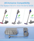 30.45V Replacement Charger for Go To Cordless Vacuum Cleaner Models V10 V11 V12 shown with compatible vacuums.