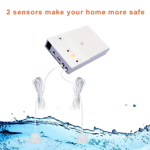 Leak Detector With Auto Shutoff Valve And Loud Alarm, Three-Quarter Inch NPT Fittings with dual sensors above water wave