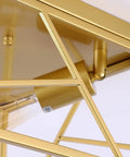 Close-up of Two Light Modern Gold Flush Mount Ceiling Fixture with Metal Square Design showing bulb and frame detail.