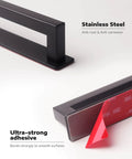 Close-up of 2 Pack Adhesive Cabinet Handles 6 Inch Self Stick Drawer Pulls with peel-away adhesive backing and stainless steel frame