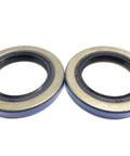 Front view: pair of WPS trailer axle hub grease seals, blue outer ring, double lip.