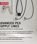 Advanced PEX supply lines from Delta with flexible design and chrome fittings, ideal for plumbing applications.