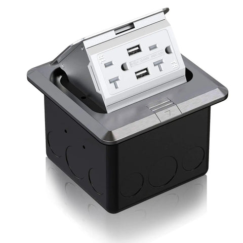 Pop Up Floor Box Waterproof Floor Outlet Kit With 20A USB Chargers And Tamper Resistant Receptacle
