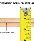 Flexible Center Barb T Molding For Three Quarters Inch Panels White 100 Foot Pro Pack slot thickness diagram with tape measure.