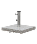 Heavy Duty Granite Patio Umbrella Base With Handle And 2 Casters, Freestanding Square Grey Stone Stand, Fits 1.5 Inch Poles