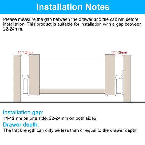 Installation notes for 20 Inch Heavy Duty Drawer Slides Bottom Mount Side Mount Glides For Cabinets And Dressers