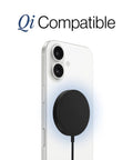 Dope Wireless Charger Pad 15W for iPhone AirPods and Android Devices attached to phone, Qi Compatible