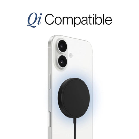 Dope Wireless Charger Pad 15W for iPhone AirPods and Android Devices attached to phone, Qi Compatible