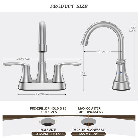 Commercial Bar Sink Faucet With 4 Inch Center Deck Mount, 2-Hole Brass Construction In Brushed Nickel, Dual Lever Handles, Built Tough Utility Laundry Faucet For Sinks, WF032-BG