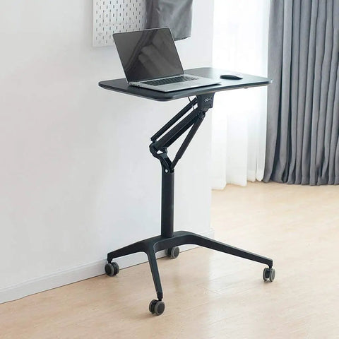Zero Stress Height Adjustable Standing Desk With Smooth Roll Mobile Laptop Cart, black adjustable base, rolling design for home office use.