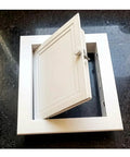 Rock Solid Flush Mount Access Panel For Drywall With Heavy Duty Aluminum Frame And Sleek Galvanized Steel Cover fast snap install open view.