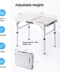 Ultra Portable Folding Camp Table With Aluminum Build 24 Inch Long By 16 Inch Wide Adjustable Height Legs With Two Heights 10 And 19 Inches Lightweight Indoor Outdoor Picnic Table For Camping Tailgating Beach Trips