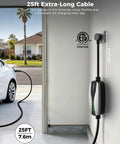 Portable Tesla Ev Charger Level 1 And Level 2 Etl Certified Dual Voltage Cable With 25 Foot Cord for convenient charging.