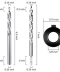 4 Pack Three Eighths Inch Pocket Hole Drill Bits With Depth Stop Collar One Quarter Hex Shank And Round Shank Replacement Twist Step Drills For Manual Pocket Hole Guide Jig Master System Length Six Point Three Inches, showing dimensions and components.