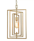 Gold Pendant Light Chandelier For Kitchen Island with geometric shade brushed gold finish, open sides, and single bulb.