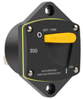 Built Damn Tough Manual Reset Circuit Breaker Switch 300 Amp Waterproof Panel Mount with reset button for marine use.