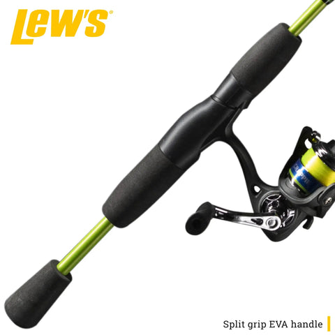 Close-up of Crappie Thunder Spinning Rod And Reel Combo Dope 5 Foot 6 Inch Two Piece IM6 Graphite Blank Size 75 Reel with EVA handle