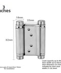 Double Spring Hinge Metal Double Sided Door Automatic Self Closing Hardware for saloon and cafe doors, size 3 inches, 92mm height.