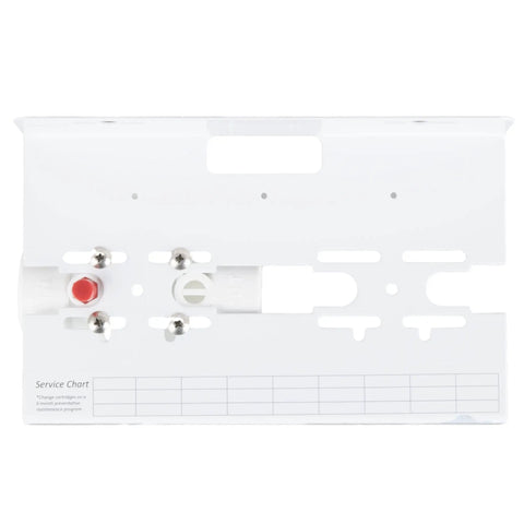 Single Cartridge Ice Machine Water Filtration System For 3 GPM Flow, 25 Micron Filter bracket, showing service chart.