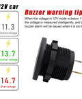 Waterproof DC 12V Voltmeter With LED Digital Display, Round Panel Battery Voltage Tester For Car Motorcycle Boat, Beast Pro Grade Gauge With Terminals, All Weather, Easy Install, Universal Vehicle Voltage Meter showing side view and warning levels