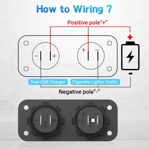 Wiring diagram showing Top Shelf 12V Cigarette Lighter Socket Splitter Panel with USB ports for automotive use.